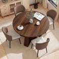 thumbnail image 5 of Hawsaiy Extendable Round to Oval Dining Table Set for 4, Space-Saving Wooden Table with Hidden Storage, Expandable Dining Table with Faux Leather Chairs(Walnut Table+4 Brown Chairs), 5 of 12