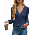 thumbnail image 2 of Women'S Multi-Layered V-Neck Solid Color Long Sleeved T-Shirt Casual Blouses Top Navy Blue XXL, 2 of 9