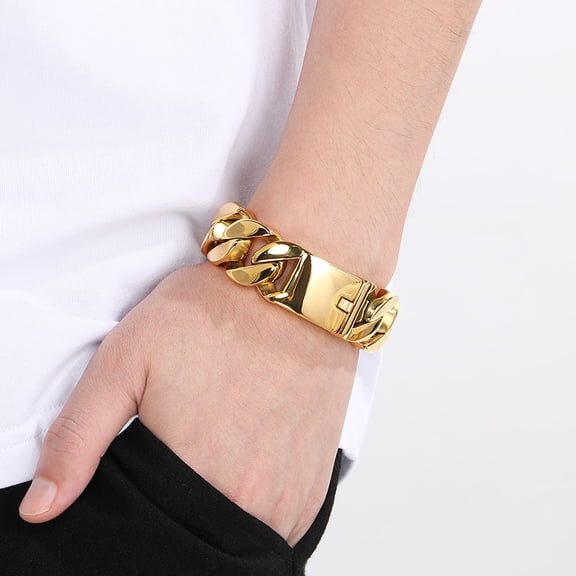 22cm Cuban Chain 14K Yellow Gold Bracelets For Men Shiny Brushed Bangle Bracelets Men Curb Gold Silver Color Color Jewelry