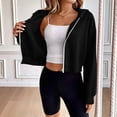 thumbnail image 4 of Women's Cropped Zip up Hoodie with Pockets Ruched Waist Crop Sweatshirt Jacket Fall Raglan Hooded Sweatshirts, 4 of 9