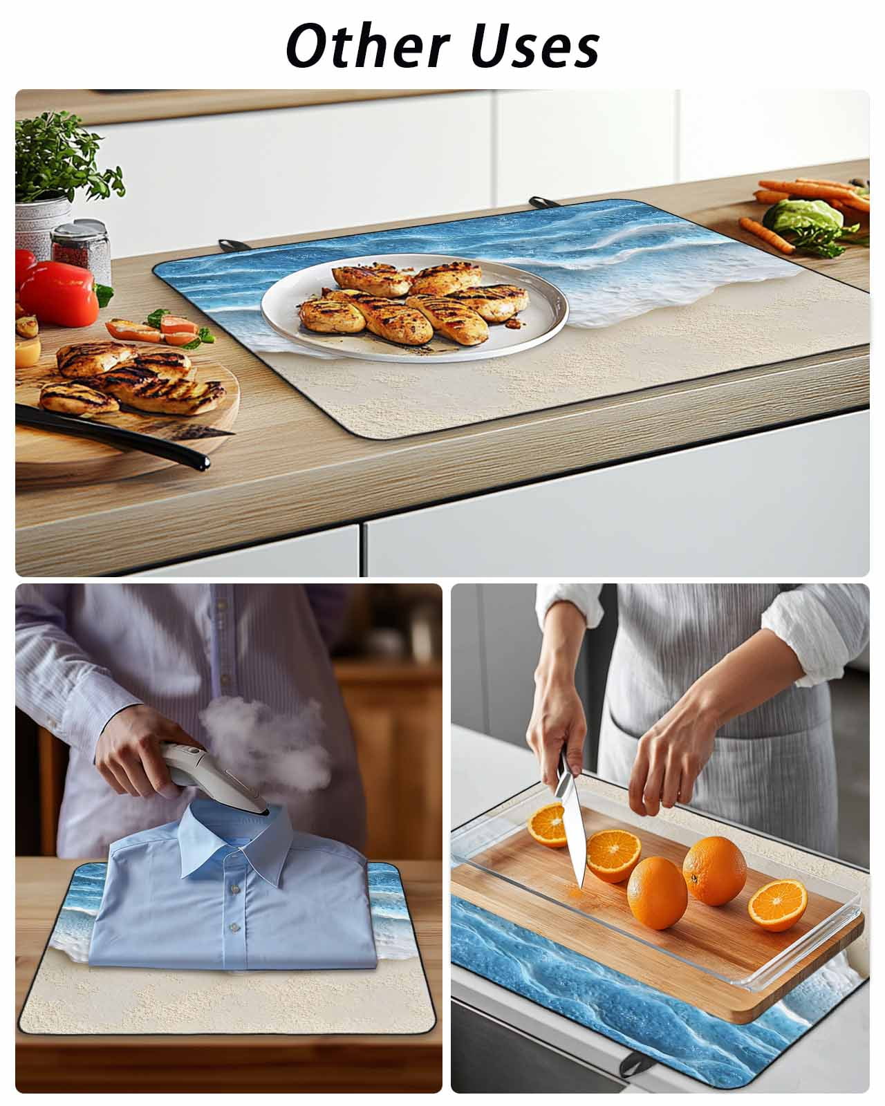 Abstract Beach Wave Stove Top Covers for Electric Stove, 28'x20'' Watercolor Blue Ocean Decor Glass Ceramic Stove Cover Foldable Rubber Mat Heat Resistant Cooktop Protector for Kitchen