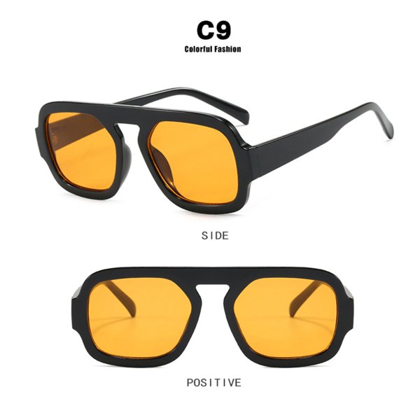 Universal Fit Pilot Sunglasses with AC Lenses & PC Frame - Lightweight 30.3g UV Protection Shades, 145mm Total Width, 66mmx53mm Lenses, 12mm Nose Bridge, 149mm Temples - C9 Glossy Black & Deep Orange