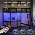 thumbnail image 4 of Ktaxon Wood Loft Bed Frame with LED Light, Full Size Loft Bed with Flat Rungs & USB Charging Station, Black, 4 of 8