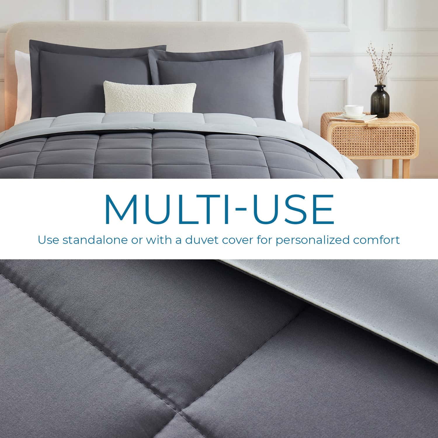 LammaLoe Twin Comforter, Quilted Down Alternative Comforter, All Season Duvet Insert with Gray/Light gray
