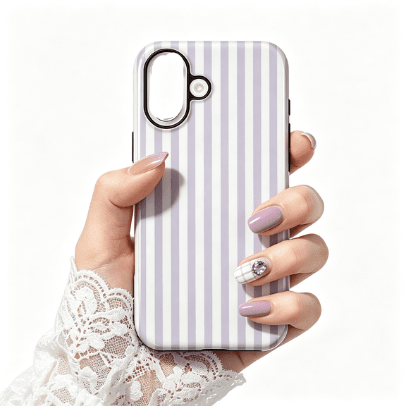 HBMYN Compatible with Iphone 17 Case Cute Striped Pattern Simple Fashion Aesthetics Design Soft Tpu and Silicone Lining Double Shockproof Slim Protective Cover Phone Case for Iphone 17-Pale Purple