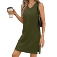 thumbnail image 2 of Wyobmus Womens Soft V-Neck Tank Tops Dress Sleeveless Mini Sundress Casual Solid Color Slit Side Full Slip Summer Dress A-Olive Green, 2 of 5