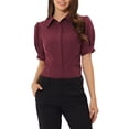 thumbnail image 1 of INSPIRE CHIC Women's Puff Sleeve Point Collar Button Down Essential Office Shirt M Dark Red, 1 of 6
