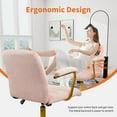 thumbnail image 5 of CLATINA Velvet Office Desk Chair with Armrests and Wheels, Modern Upholstered Vanity Chairs with Gold Base, Height Adjustabe Swivel Home Task Chair for Bedroom, Study, Living Room, Work, Pink, 5 of 6