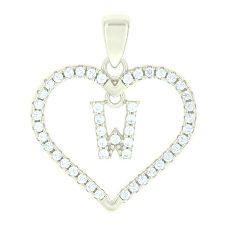925 Sterling Silver Womens Cubic-Zirconia Initial Alphabet W Heart Charm Pendant