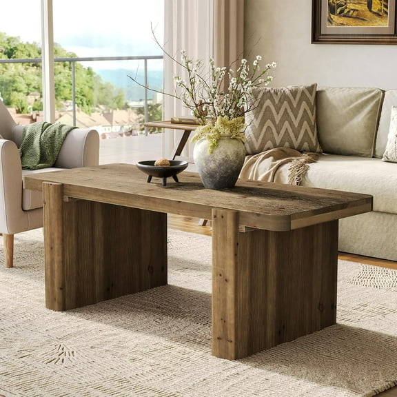 Tribesigns Farmhouse Coffee Table, 47-Inch Solid Wood Center Table with Heavy-Duty Legs for Living Room, Easy Assembly