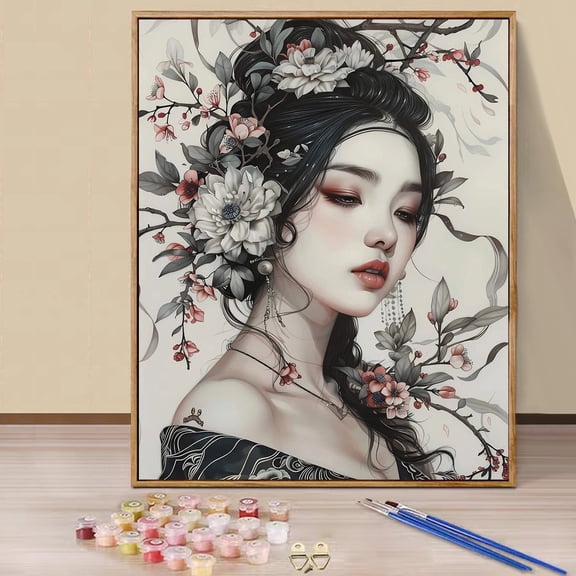 JYLMOOD Girl Paint by Numbers Kit for Unisex Adults Beginner with Full Accessories, Easy Oil Painting Kits On Colored Canvas, 16x20in, Relaxing Art Craft