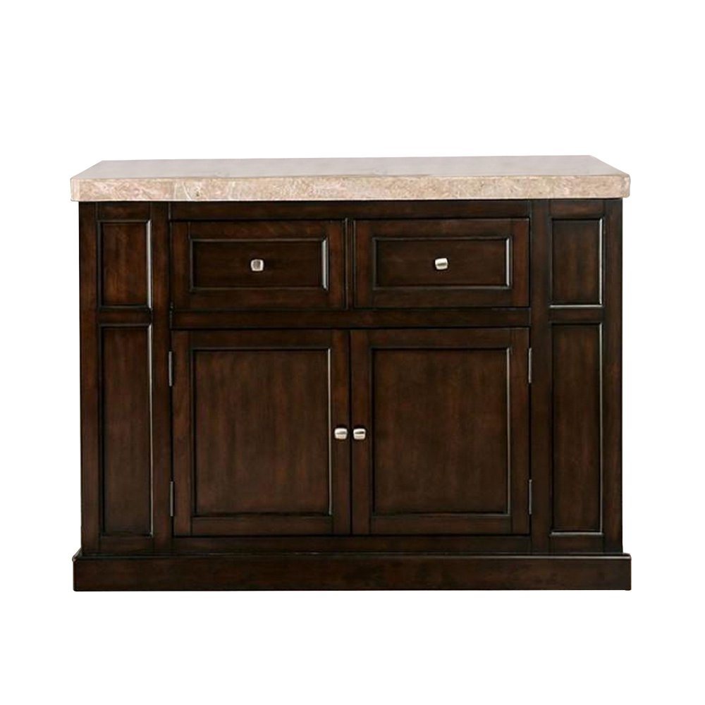 2 Door Wooden Kitchen Island with Marble Top, Brown