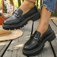 thumbnail image 4 of Miluxas Womens Lug Sole Platform Chunky Heel Loafers Classic Round Toe Slip on office Uniform Oxfords Shoes with Metal Chain Black 9.5(43), 4 of 8