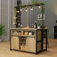 thumbnail image 2 of Bingirl Kitchen Island with Power Outlet - Rustic Wood Coffee Bar Station with Sliding Barn Door, 9 Hooks & Open Storage Shelf, Mobile Cabinet for Dining Room, 2 of 7