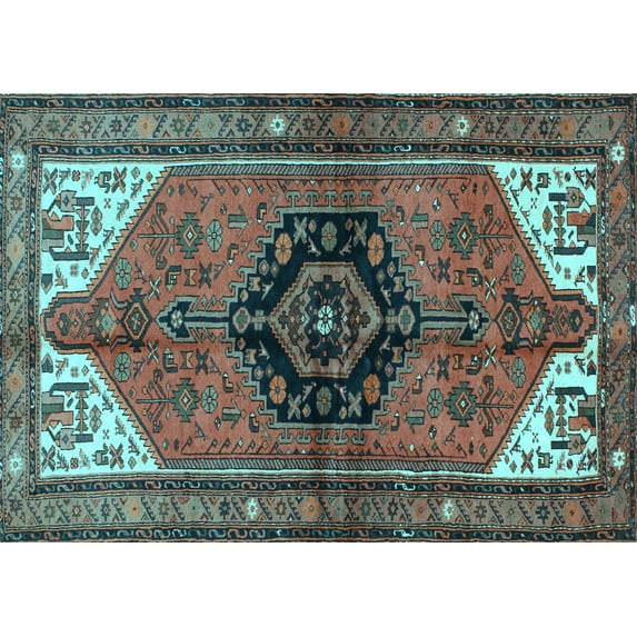 Ahgly Company Machine Washable Indoor Rectangle Persian Light Blue Traditional Area Rugs, 2' x 3'