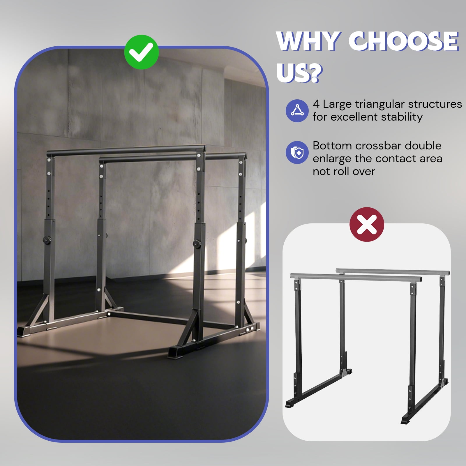 Primy 800lbs Dip Bar, Heavy Duty Dip Station with 7 Height Levels, Adjustable Parallel Bars, Exercises Strength Training for Home Gym