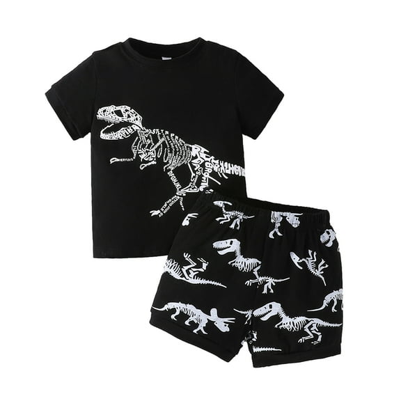 GYRATEDREAM Toddler Boy Summer Outfit Dinosaur Print Short Sleeve T-shirt Tops Elastic Shorts 2 Piece Summer Clothes,Size 5 Years