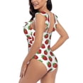 thumbnail image 5 of Yiaed Hand Drawn Strawberry Print Women's Ruffled One Piece Swimsuit V Neck Swimwear Slimming Monokini for Woman-X-Large, 5 of 8