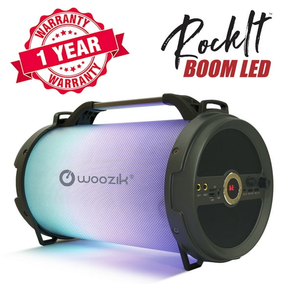 Woozik Rockit Boom LED Haut-Parleur Bluetooth, Sans Fil Boombox Extérieur Intérieur avec Radio FM, aux, USB, Fente pour Carte SD et Micro