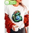 thumbnail image 1 of Women's High-Quality Earth & Floral Print T-Shirt, Soft 100% Cotton Short Sleeve Crew Neck Top, Casual Summer & Spring Tee with Mother Earth Design, Casual Wear | Meaningful Fashion | Glossy, 1 of 6