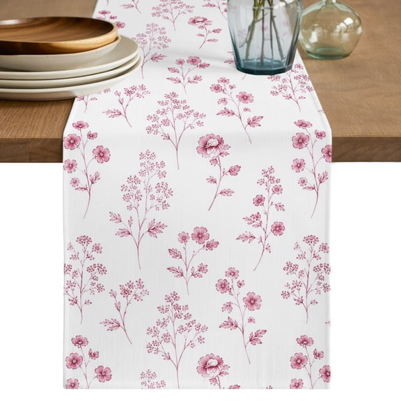 Table Runners 36 Inches Long Dress Scarves, Country Wildflowers Farmhouse Kitchen/Dining Table Decor Table Runner, Short Coffee Tablerunners, Spring Botanical Floral Pink 13x36 Inch
