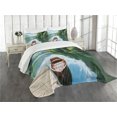 thumbnail image 3 of Ambesonne Lake Quilted Bedspread Set 3 Pcs, Wooden Boat Biograd Pier, Queen Size, Green Brown Pale Blue, 3 of 5