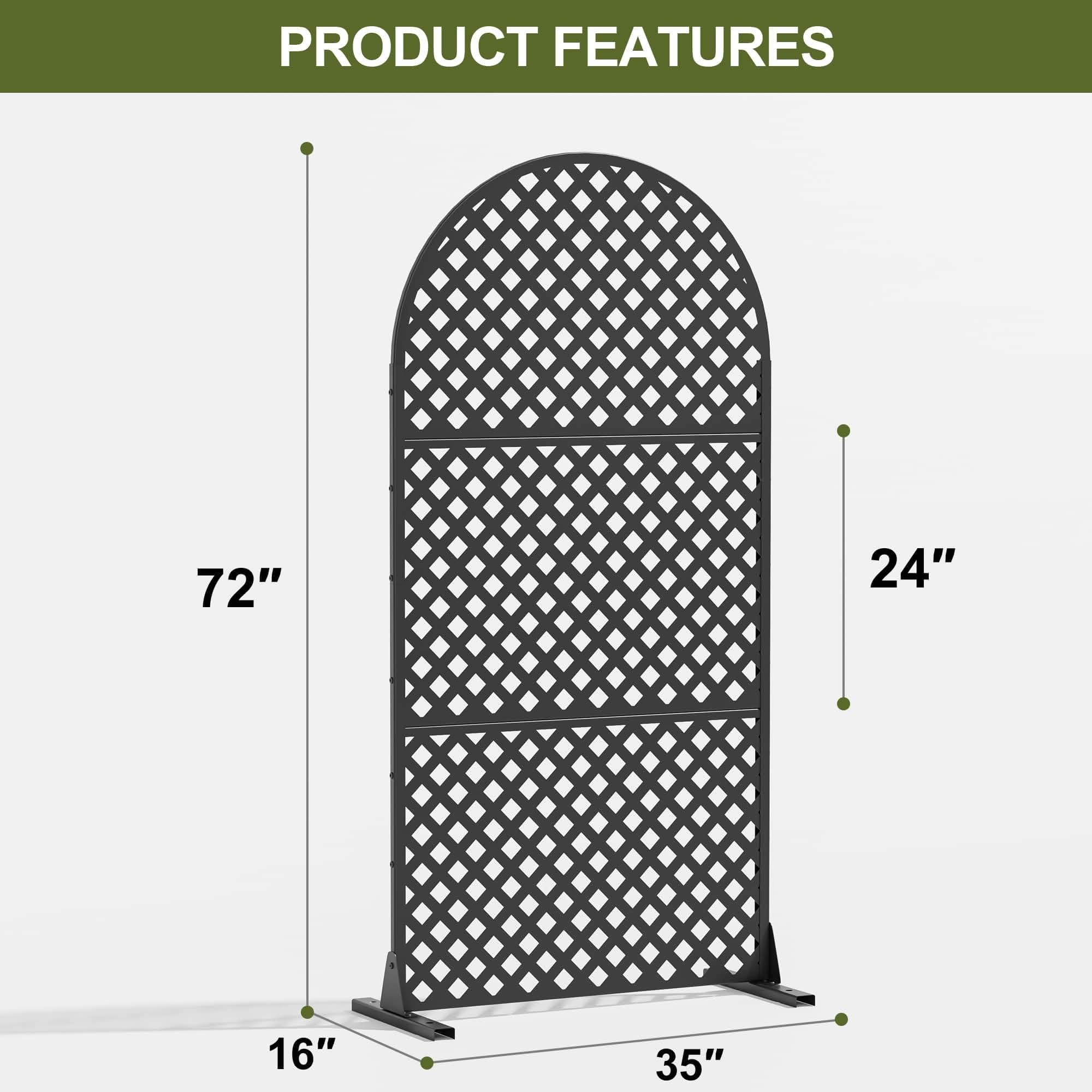 MAYEERTY 72x35x16 Inch Black Diamond Arched Galvanized Steel Privacy Screen, 3 Piece Set for Outdoor Garden