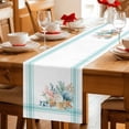 thumbnail image 5 of Aqua Coastal Cotton Linen Table Runner for Dining Kitchen, Nautical Seashells Coral Leaves Stripes Wedding Outdoor Party Tablerunners Decoration, Dresser Scarf Coffee Tablecloth Runners 13x70 Inches, 5 of 9