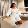 thumbnail image 4 of AURA Women Plus Size Two Piece Set Casual Long Sleeve Top Shorts Lounge Outfit, 4 of 6