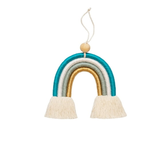Mila Millie Macrame Wall Hanging | Handmade Woven Tassel Ornament for Home or Nursery Baby Kids Room Decor | Boho Nordic Scandinavian Style (Blue Gold)