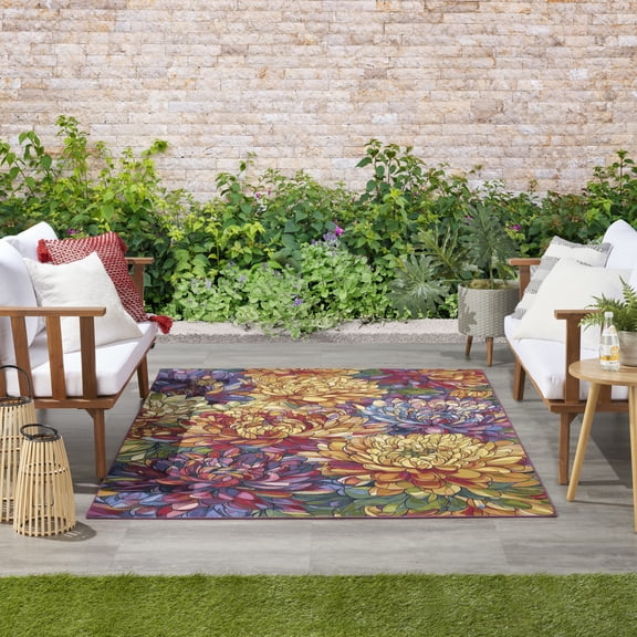 Nourison Color Splash 5'3" x 7'3" Multicolor Outdoor Rug