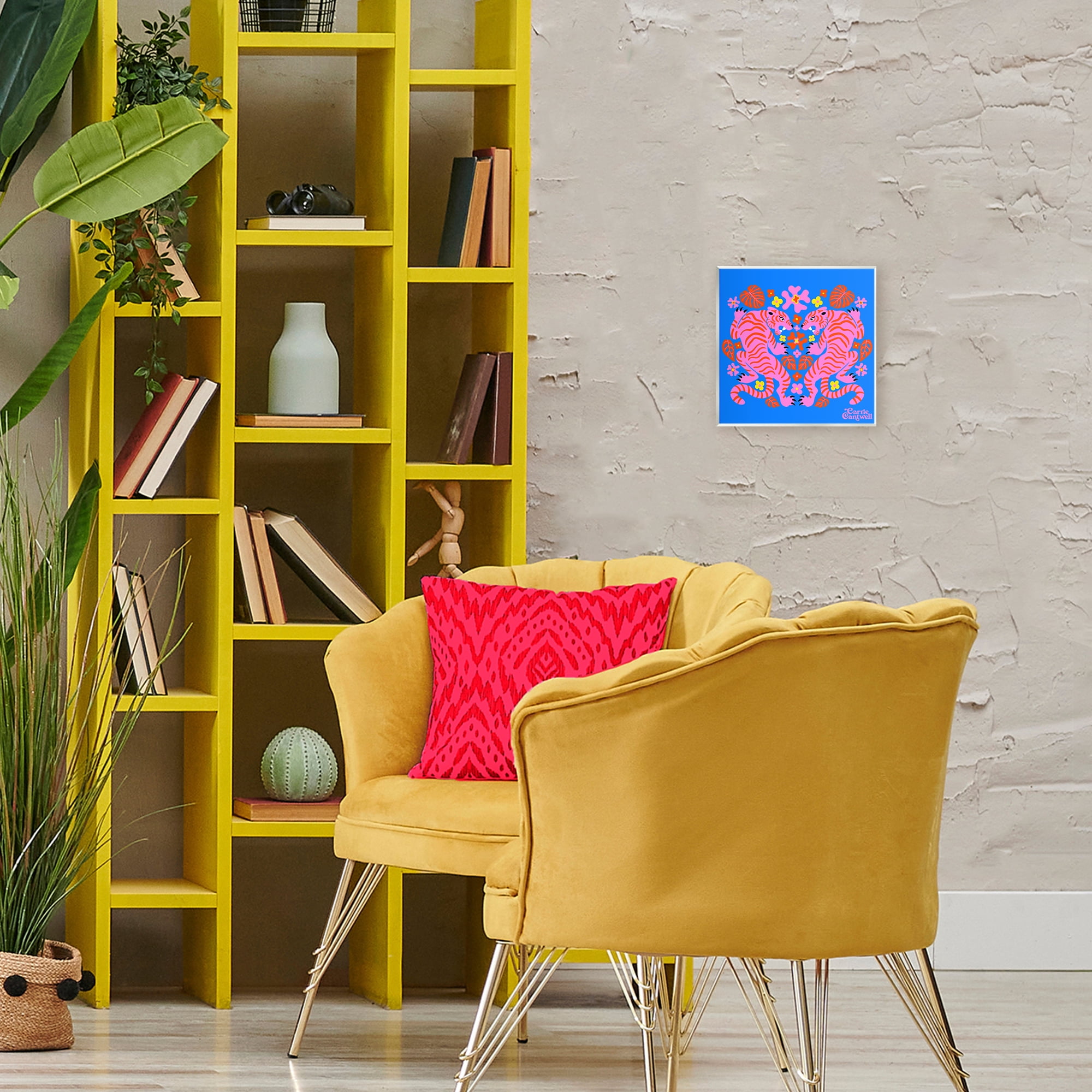 Stupell Industries Pink Tigers and Monstera Wall Plaque Art, design by Carrie Cantwell