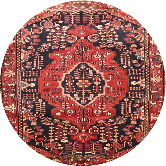 Ahgly Company Machine Washable Indoor Round Traditional Rust Pink Area Rugs, 4' Round