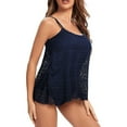 thumbnail image 3 of Zanvin Bathing Suit for Women, Tummy Control Tankini Bathing Suits, Women's Two Piece Set Lace Swimsuits Solid Tummy Control Swimwear Beachwear, Dark Blue, XL, 3 of 7