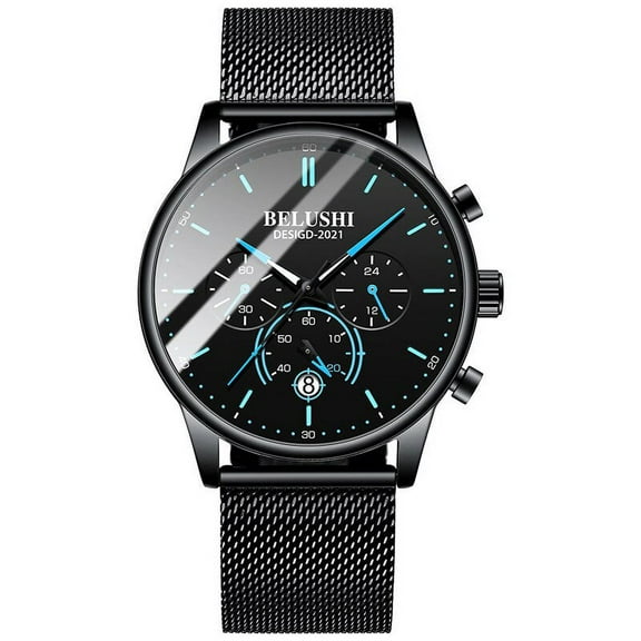Belushi New Chronograph Luminous Fashion Waterproof Es Steel Belt Quartz Watch Men's Watch