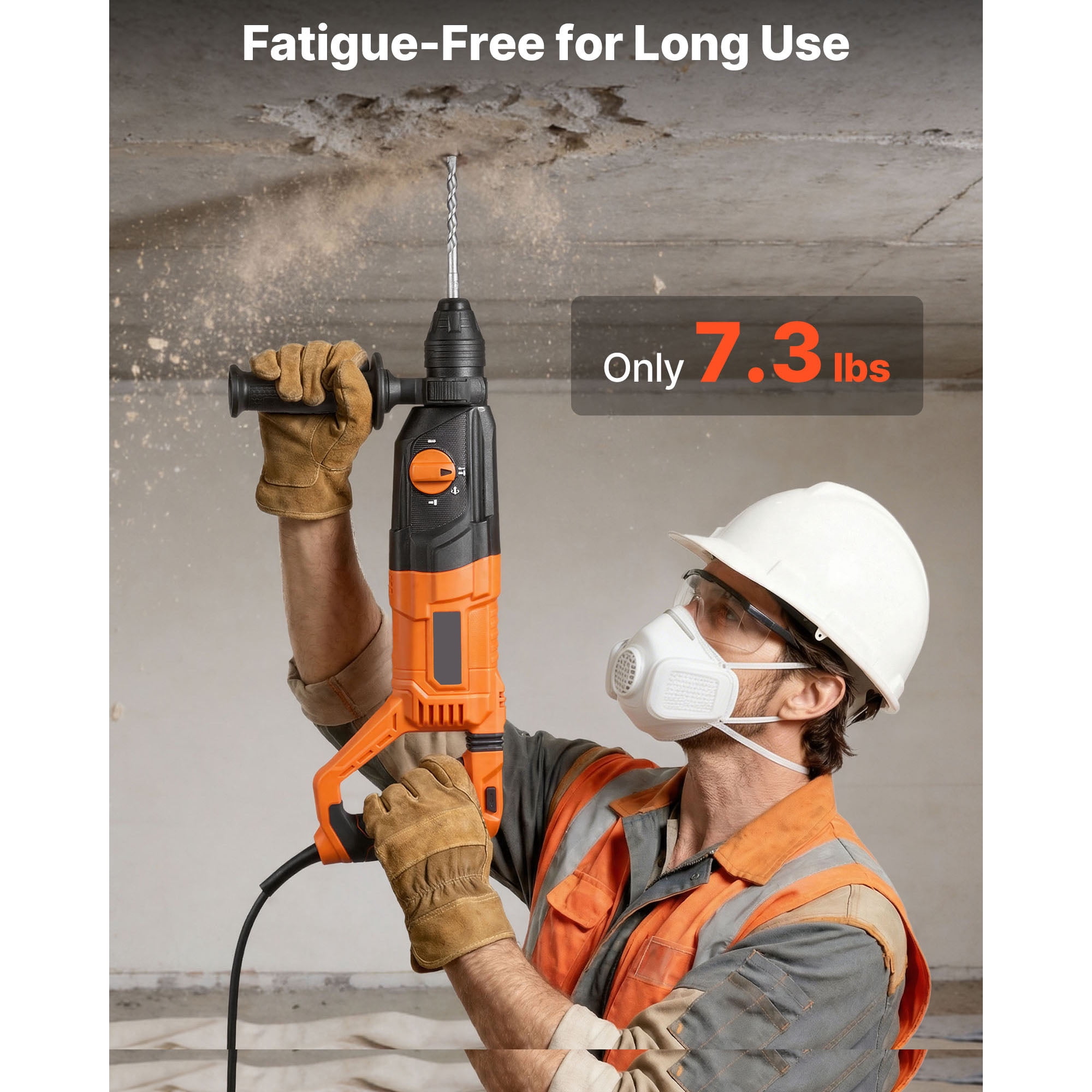 KFFKFF 1-1/8 in SDS-Plus Electric Rotary Hammer Drill, Corded Heavy-Duty Tool with 4 Modes, Includes 3 Drill Bits, Flat and Pointed Chisels, and Carrying Case for Concrete and Masonry Work