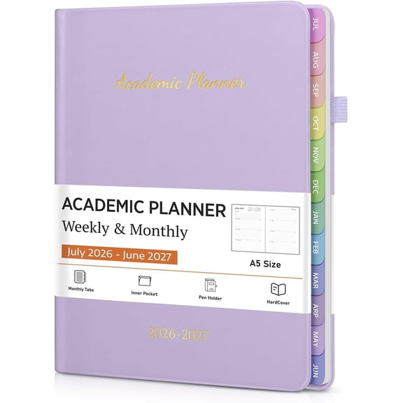 Academic Planner 2026-2027, July 2026 - June 2027 with Colorful Tabs | Weekly and Monthly Academic Year Calendar Planner, Hardcover Daily Agenda Book for School & Office,