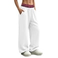 thumbnail image 7 of Smsaxvxz Fleece Wide Leg Sweatpants for Women Baggy Casual Drawstring Sweat Pants Trendy Athletic Grunge Trousers White XL, 7 of 7