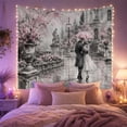 thumbnail image 2 of Couple Under Pink Umbrella in Gray Courtyard, Romantic Watercolor for Art Lovers, Garden Wall Art, Anniversary Gift Tapestry Wall Hanging for Bedroom and Living Room, 2 of 7