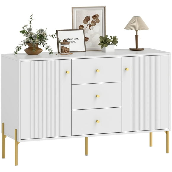 HOMCOM Buffet de 47 Pouces avec 3 Tiroirs et 2 Portes, Bahut Moderne Blanc