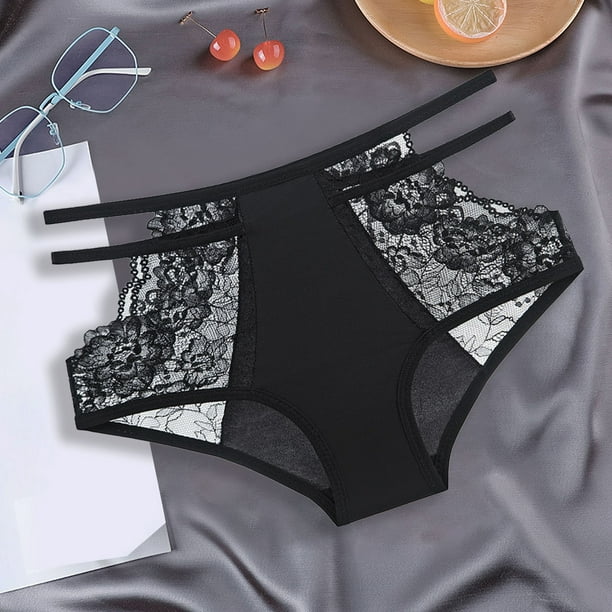 Aayomet Womens Panties Strap Lace Pure Cotton Crotch Underwear (Black, M)