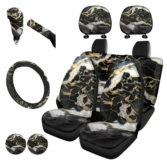 Garronmavis Cute Cats Car Seat Cover Set of 11 Front & Rear Seat Protectors with Car Headrest Cover Bottle Holder Pad Steering Wheel Cover Handbrake & Gear Shift Knob Cover All Seasons Use