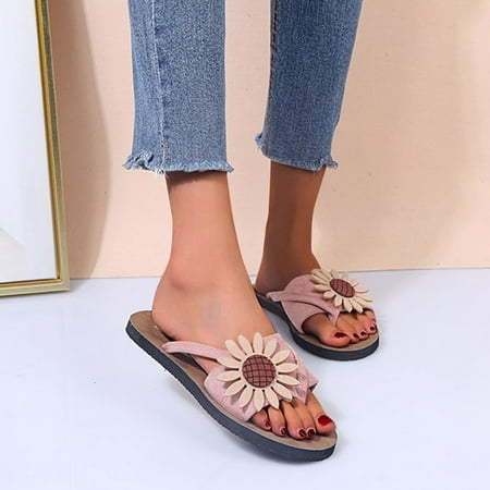

Women s Casual Fashion Flip Flops Suede Flower Flip Toe Flat Beach Shoes