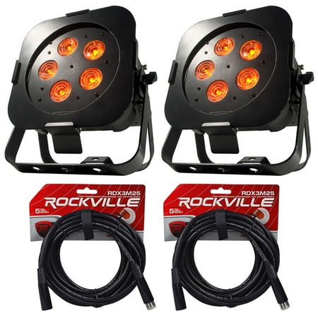 2 American DJ WIFLY PAR QA5 RGBA Wireless Rechargeable Wash Lights+2 DMX Cables