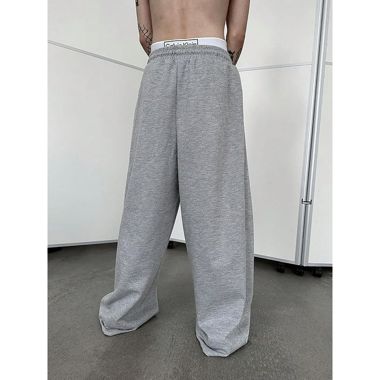 XiaoBanDeng Men's Baggy Pants Wide Leg Drawstring Waist
