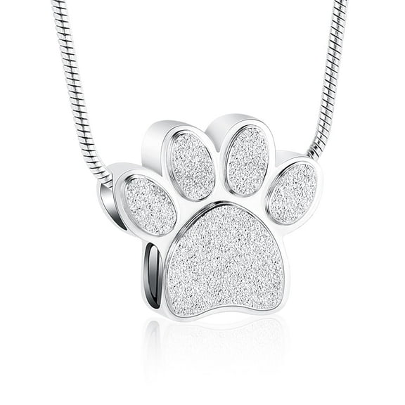 Stainless Steel Double Paw Print Urn Pendant Memorial Ash Keepsake Cremation Jewelry