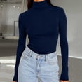thumbnail image 2 of Nestiefly Womens Turtleneck Tops Long Sleeve Lightweight Stretchy Fit Shirts Winter Thermal Base Layer Undershirt Dark Blue XL, 2 of 8