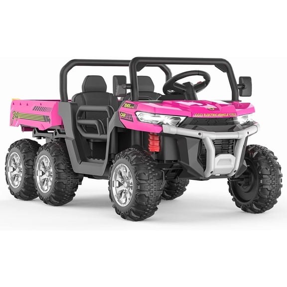 Garvee Ride-on Dump Truck, 2 Seater, 6 Wheels, 24V, 4 x 75W Motors, 5 mph, Pink
