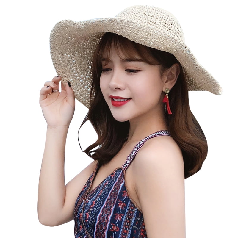 Women Summer Straw Hat Big Wide Brim 