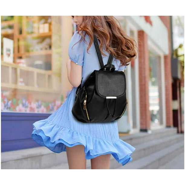 Geecy Women Backpack Pu Leather Shoulder Bag Daypack Black Black